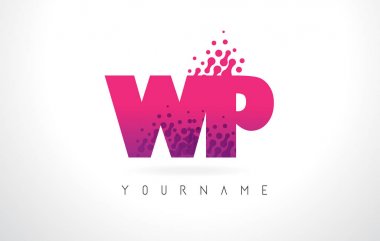 Pembe mor renk ve parçacıklar WP W P harfi logolu Des nokta