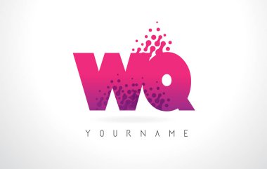 Pembe mor renk ve parçacıklar wq W Q harfi logolu Des nokta