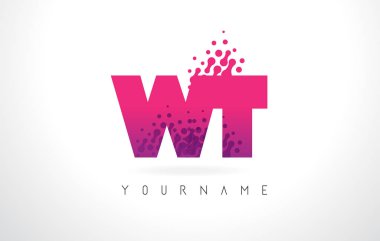 Pembe mor renk ve parçacıklar WT W T harfi logolu Des nokta