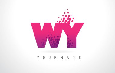 Des WY W Y harfi logolu pembe mor renk ve parçacıklar nokta