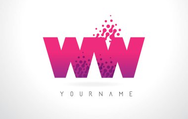 Pembe mor renk ve parçacıklar WW W harfi logolu Desig nokta