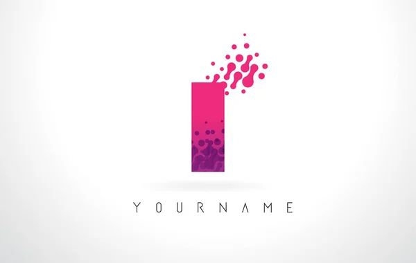 Eu letra logotipo com cor roxa rosa e partículas Dots Design . —  Vetores de Stock
