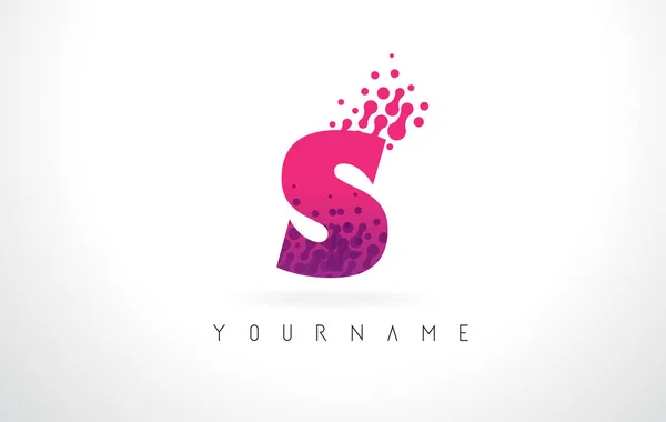 S Letter Logo with Pink Purple Color and Particles Dots Design. — Stock Vector