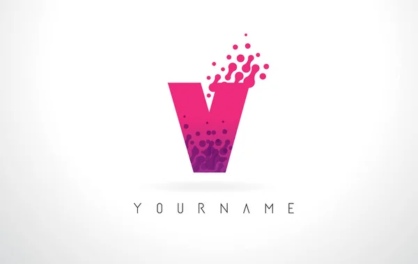 V Letter Logo with Pink Purple Color and Particles Dots Design. — Stock Vector
