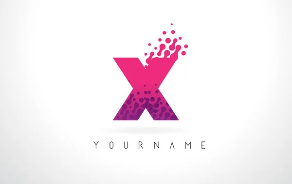 X Letter Logo with Pink Purple Color and Particles Dots Design. — Stock Vector