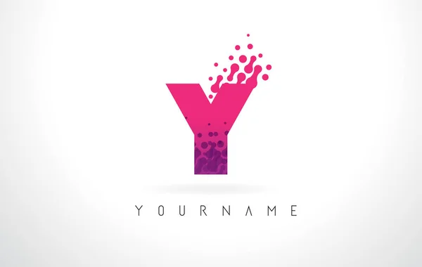 Logo lettre Y avec la couleur pourpre rose et la conception de points de particules . — Image vectorielle