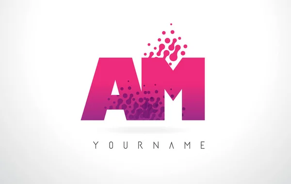 AM A M letra logotipo com cor roxa rosa e partículas pontos Des —  Vetores de Stock