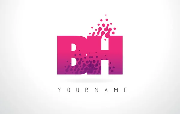 BH B H dopis Logo růžové fialové barvy a částicemi tečky Des — Stockový vektor