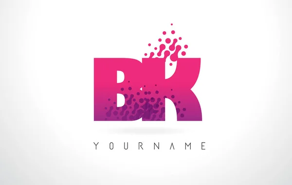 BK B K brev logotyp med rosa lila färg och partiklar prickar Des — Stock vektor