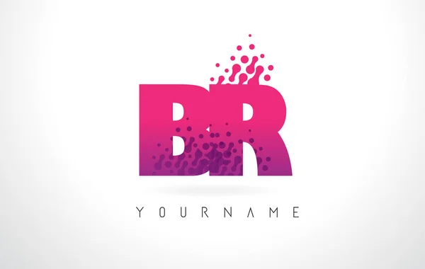 Logo lettera BR B R con colore viola rosa e particelle punti Des — Vettoriale Stock