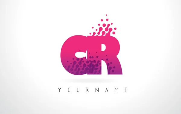 Cr c r Buchstabe Logo mit rosa lila Farbe und Teilchen dots des — Stockvektor