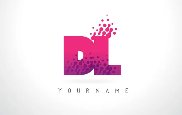 DL D L Letter Logo with Pink Purple Color and Particles Dots Des — Stock Vector