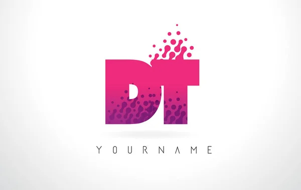 Логотип dt D T лист з рожевого кольору Фіолетовий і частинок точок Des — стоковий вектор