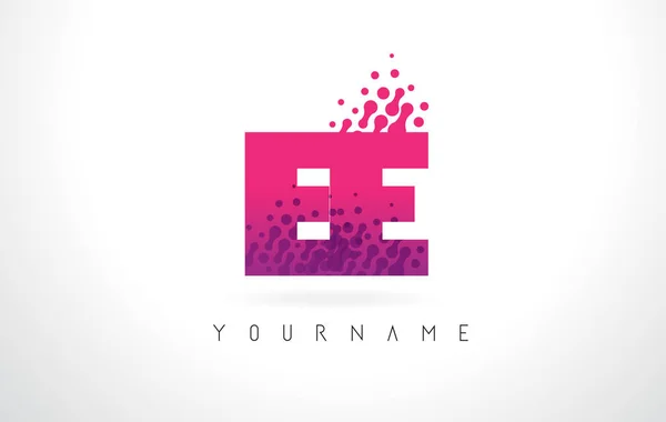 EE E E Lettera logo con colore rosa viola e particelle puntini Des — Vettoriale Stock