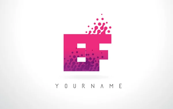 EF E F logotipo da carta com cor roxa rosa e partículas pontos Des — Vetor de Stock