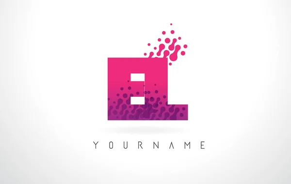 EL E L Lettera logo con rosa viola colore e particelle punti Des — Vettoriale Stock