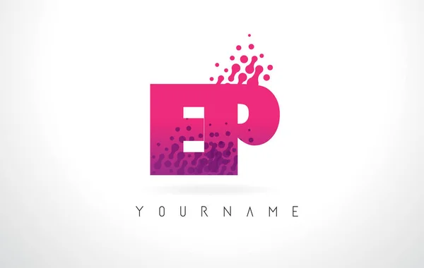 EP E P Letter Logo with Pink Purple Color and Particles Dots Des - Stok Vektor