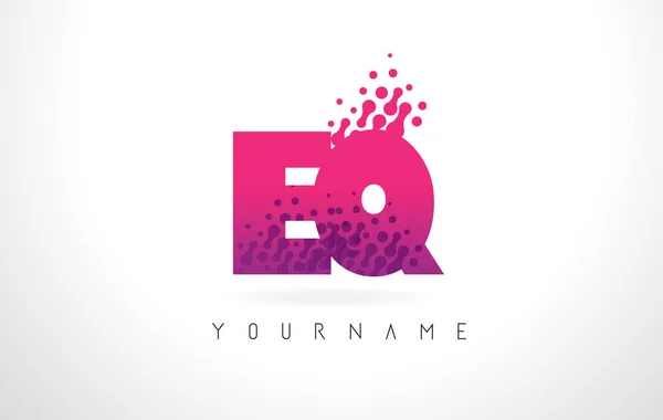 EQ E Q Lettera logo con colore rosa viola e particelle punti Des — Vettoriale Stock