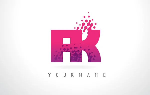 FK F K Letter Logo with Pink Purple Color and Particles Dots Des — Stock Vector