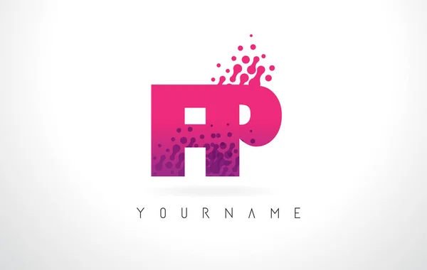 FP F P letra logotipo com cor roxa rosa e partículas pontos Des —  Vetores de Stock