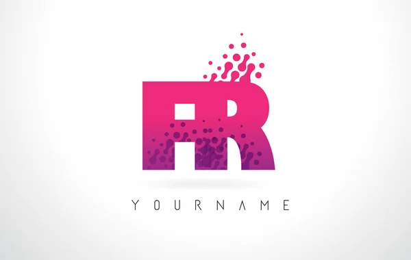 FR F R Lettera logo con colore rosa porpora e particelle puntini Des — Vettoriale Stock