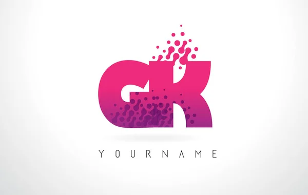 GK G K brev logotyp med rosa lila färg och partiklar prickar Des — Stock vektor