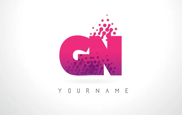 Logotipo de letra GN G N con color púrpura rosado y puntos de partículas Des — Vector de stock