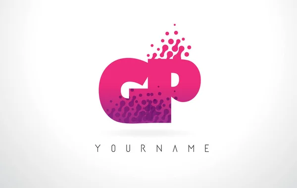 GP G P letra logotipo com cor roxa rosa e partículas pontos Des — Vetor de Stock