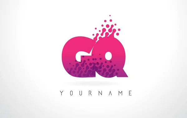 GQ G Q Letter Logo with Pink Purple Color and Particles Dots Des — Stock Vector