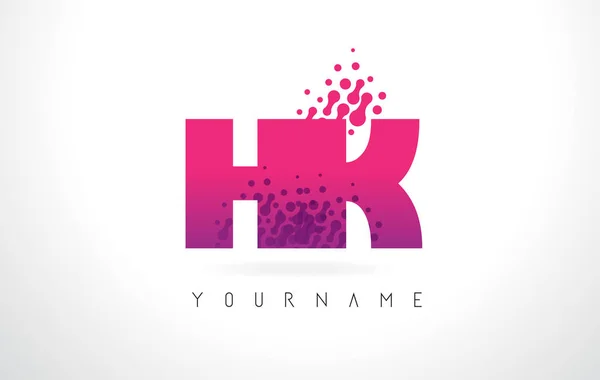 HK H K dopisu Logo růžové fialové barvy a částicemi tečky Des — Stockový vektor