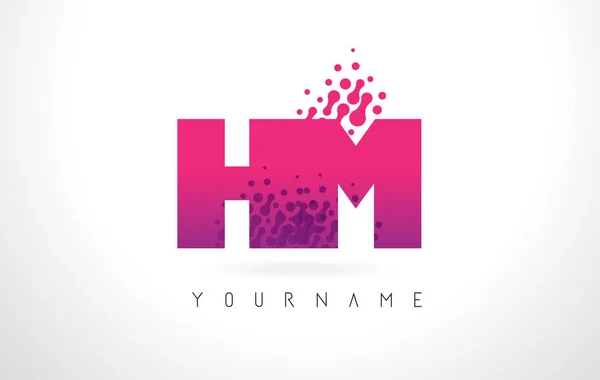 Hm H M dopis Logo růžové fialové barvy a částicemi tečky Des — Stockový vektor