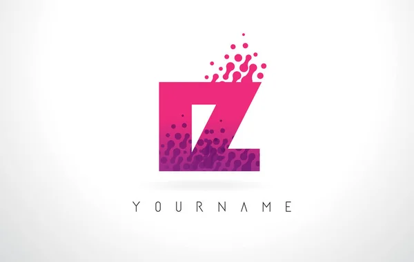 IZ I Z letra logotipo com cor roxa rosa e partículas pontos Des — Vetor de Stock