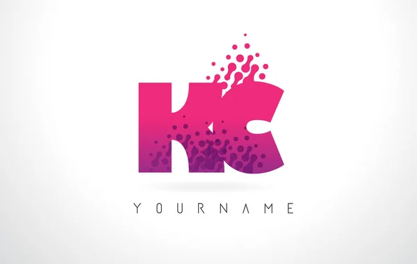 KC K C brev logotyp med rosa lila färg och partiklar prickar Des — Stock vektor