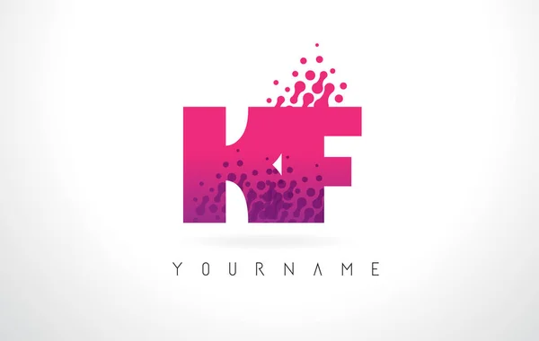 KF K F Letter Logo with Pink Purple Color and Particles Dots Des — Stock Vector