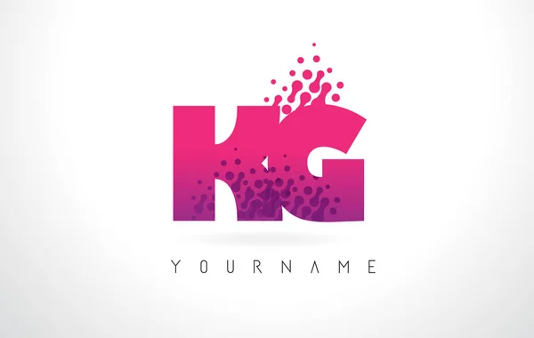KG K G Letter Logo with Pink Purple Color and Particles Dots Des — Stock Vector