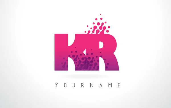 Kr k r Buchstabe Logo mit rosa lila Farbe und Teilchen dots des — Stockvektor