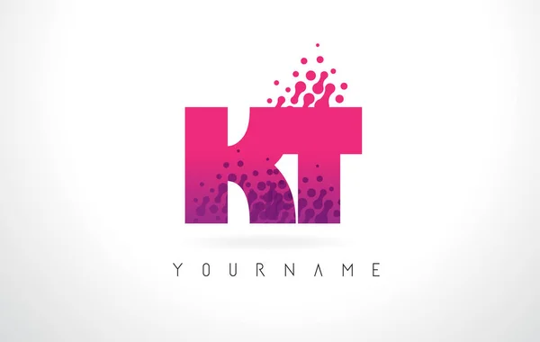 Kt K T brev logotyp med rosa lila färg och partiklar prickar Des — Stock vektor