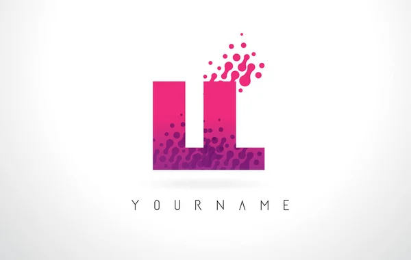 LL L letra logotipo com cor roxa rosa e partículas pontos Desig — Vetor de Stock