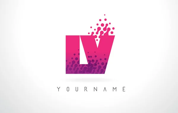 LV L V Letter Logo with Pink Purple Color and Particles Dots Des — Stock Vector