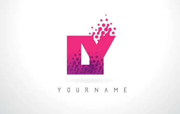 LY L Y letra logotipo com cor roxa rosa e partículas pontos Des — Vetor de Stock
