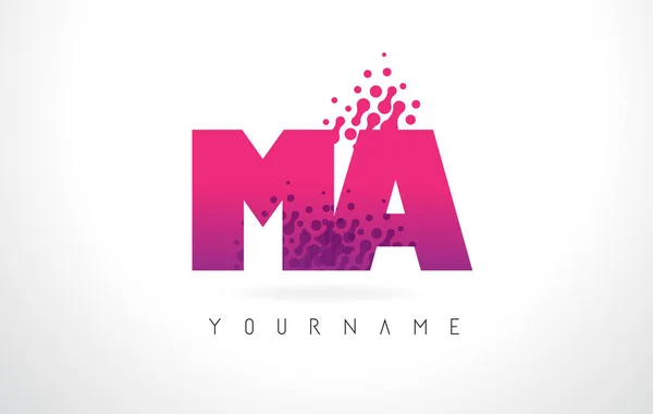 Ma M A brief Logo met roze paarse kleur en deeltjes stippen Des — Stockvector