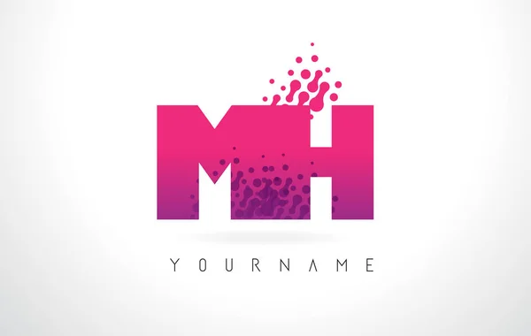 MH M H brief Logo met roze paarse kleur en deeltjes stippen Des — Stockvector