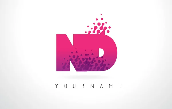 Nd N D brev logotyp med rosa lila färg och partiklar prickar Des — Stock vektor