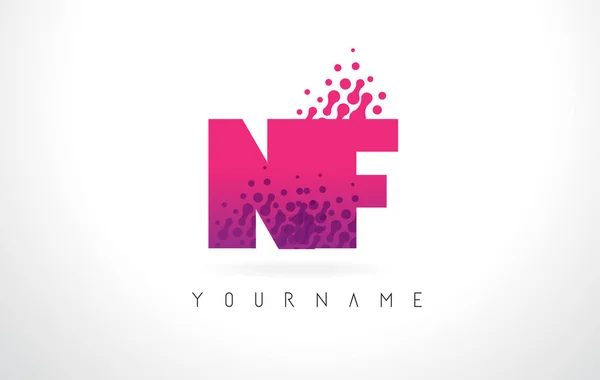 NF N F brev logotypen med rosa lila färg och partiklar prickar Des — Stock vektor