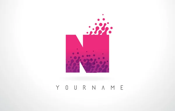 NI N I Lettera Logo con Rosa Viola Colore e Particelle Dots Des — Vettoriale Stock