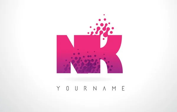 Nk n k Buchstabe Logo mit rosa lila Farbe und Teilchen dots des — Stockvektor