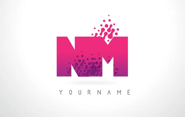 Nm N M brev logotyp med rosa lila färg och partiklar prickar Des — Stock vektor