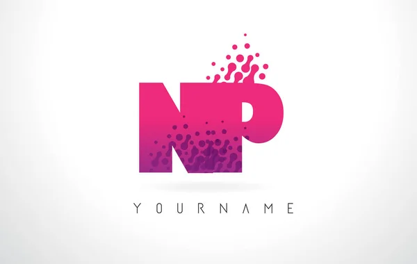 Logo lettera NP N P con colore rosa porpora e particelle punti Des — Vettoriale Stock