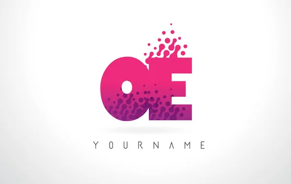 OE O E Letter Logo with Pink Purple Color and Particles Dots Des — Stock Vector