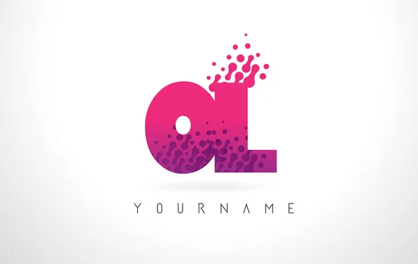 Logo de la lettre OL O L avec couleur pourpre rose et points de particules Des — Image vectorielle